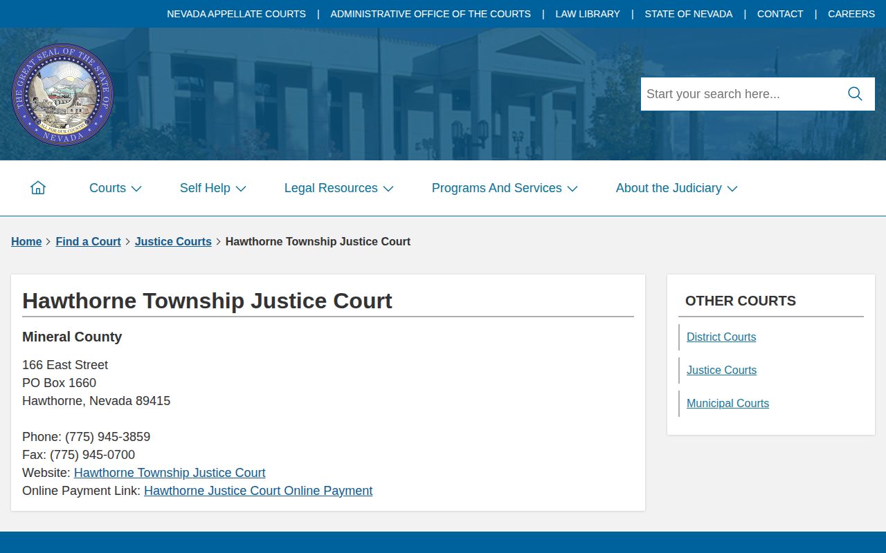 Hawthorne Justice Court for Mineral County booking dispositions