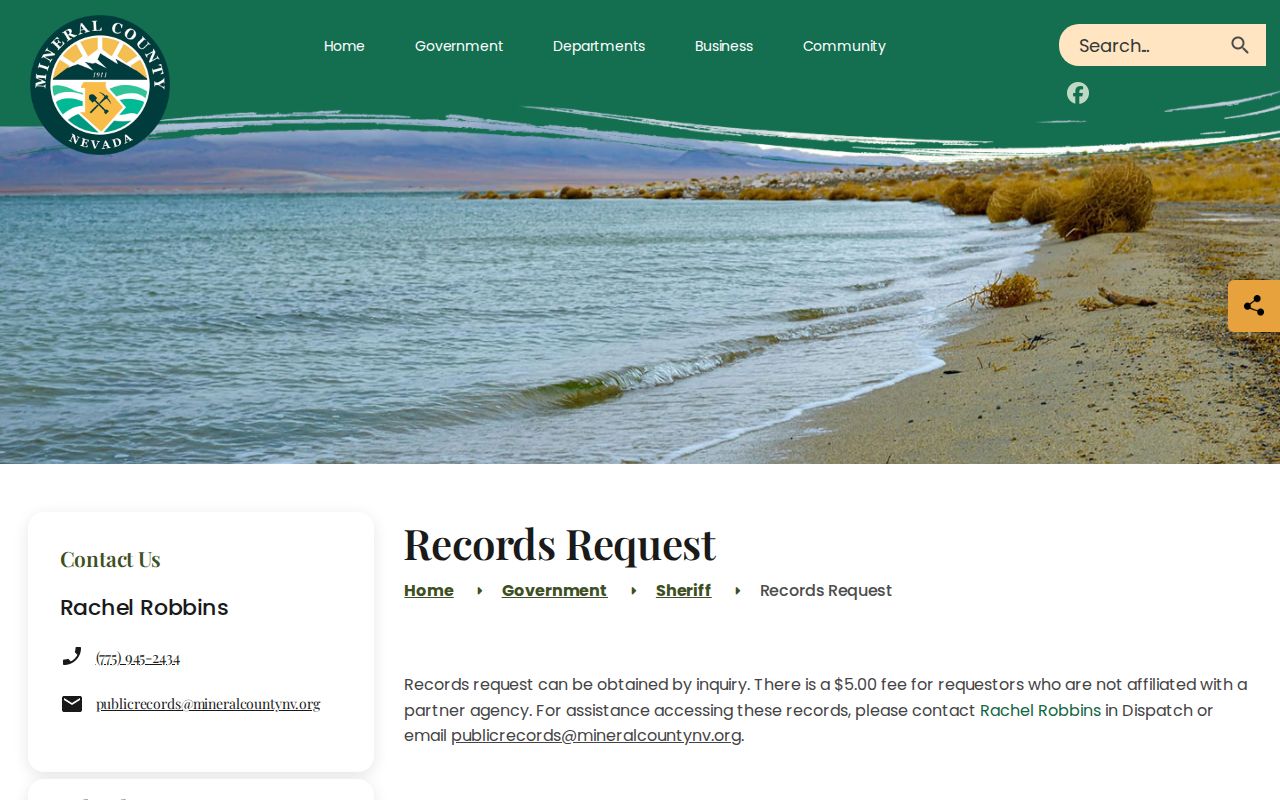 Mineral County booking records request instructions
