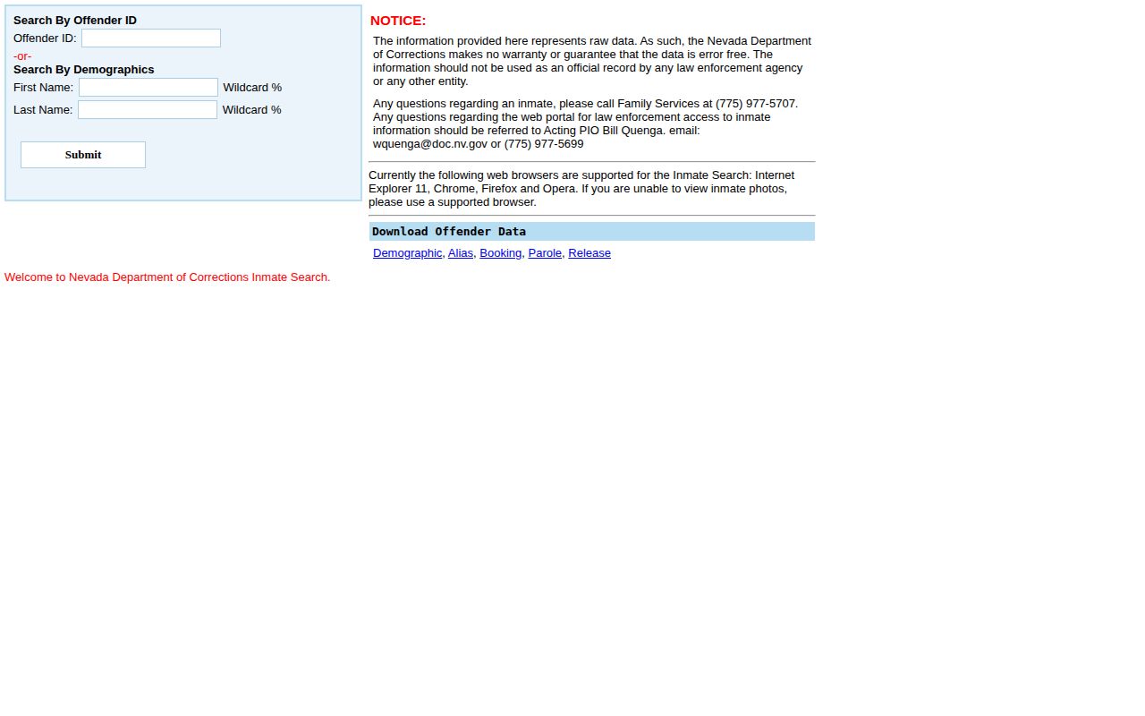 Nevada Department of Corrections offender search for Mineral County custody follow-up