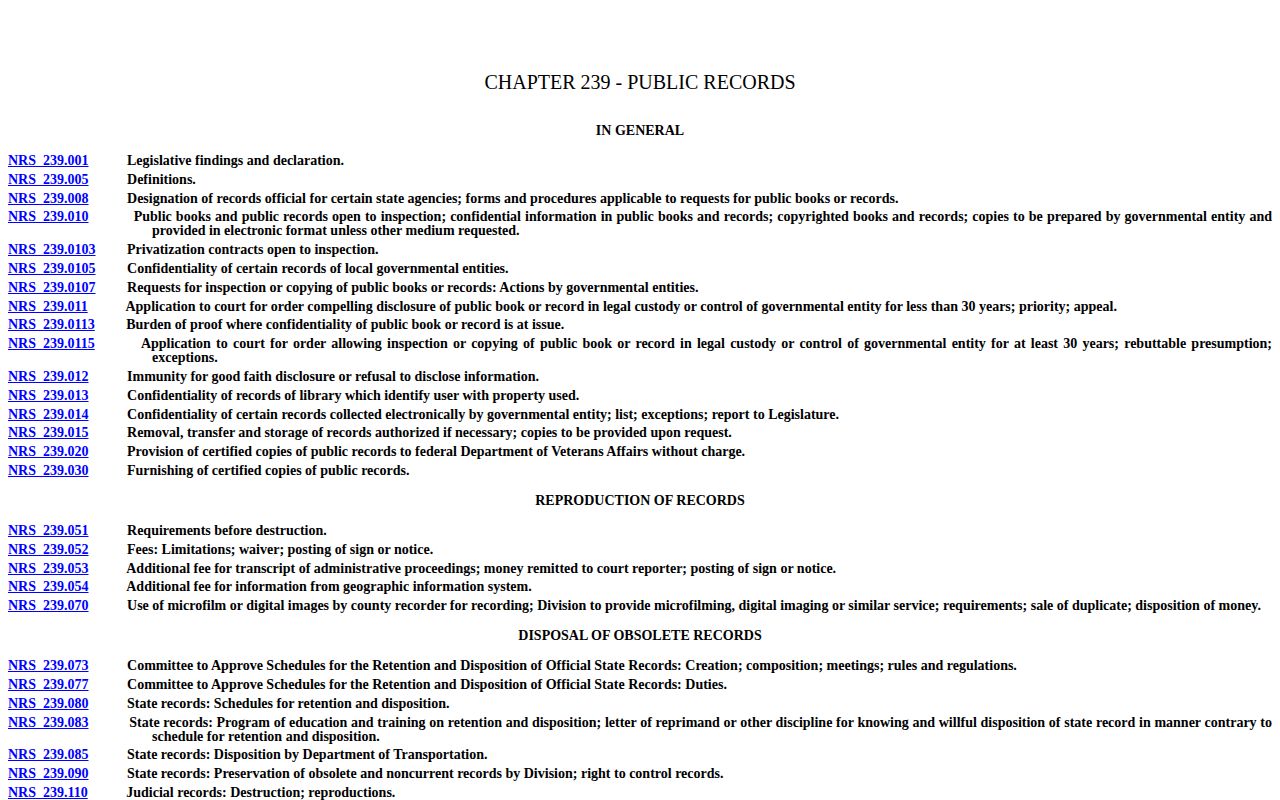 Nevada Public Records Act page for Mineral County booking records